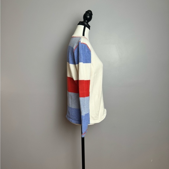 Liz Claiborne color block red white/cream and blue knit cotton sweater size s - Picture 2 of 8